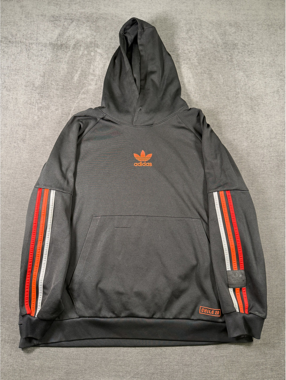 Adidas Chile 62 Hoodie with Red and Orange Stripes on Sleeves